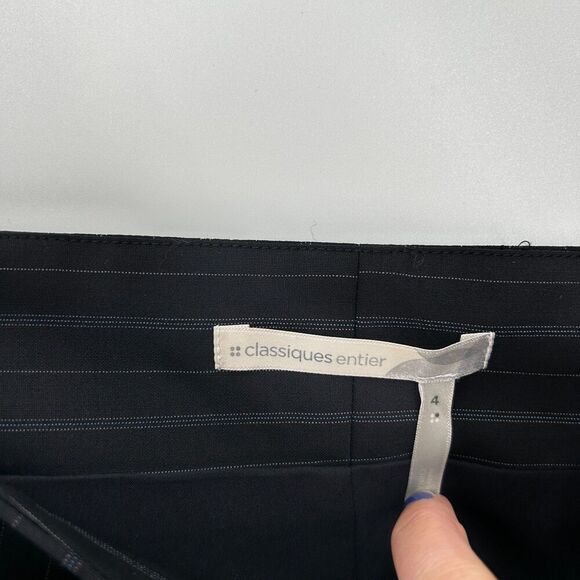 CLASSIQUES ENTIER Navy Blue Striped Belted Wool High Waist Pencil Skirt Size 4 - Picture 6 of 7
